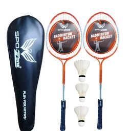 spo-zone SPO Zone Badminton Racket Set, 2 Rackets with 3 Shuttlecocks and Carry Bag, Orange image 1