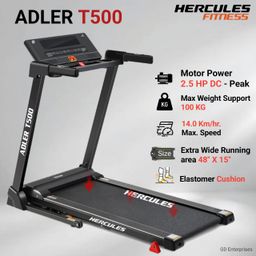 hercules fitness Hercules T500 2.5HP DC Motor Treadmill with 14km/hr Speed, 100kg Max User Weight, 3-Level Manual Incline, Free Installation Assistance image 2