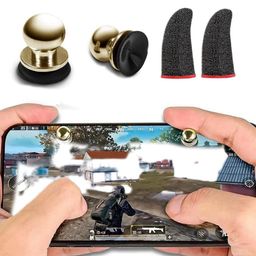Combo Pack of 2 Pubg/FauG/Free Fire/Call of Duty Easily Win Game Finger Sleeve & Metal Pubg Mobile Trigger Fire Button Aim Key Mini Gamepad Android Gaming Joystick For Phone Tablet Gaming Accessory Kit image 1
