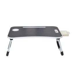 Amazon Basics Engineered Wood Foldable Laptop Table with Cup Holder, Tablet Groove and Mini Drawer (60L x 40W x 26H cm, Black) image 1