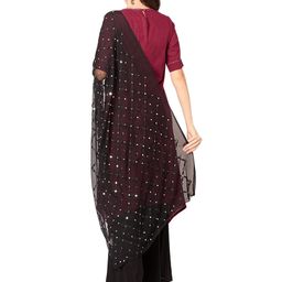 dupatta bazaar DUPATTA BAZAARWomen's Black Embroidered Chiffon Dupatta with Mirror Work image 4