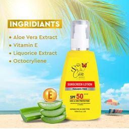 S CARE Sunscreen Lotion SPF 50+ with UVA & UVB Protection, Paraben Free, Enriched with Liquorice, Aloe Vera & Vitamin E image 3