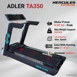 hercules fitness Hercules TA350 4.0 HP / 8.0 HP AC Motor Treadmill with 22 Km/hr Max Speed, 200 kg Max User Weight, 15-Level Auto Incline, Free Installation Assistance image 2