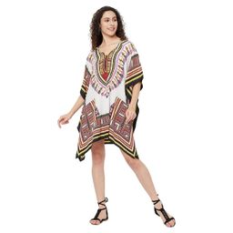 ukal Women's Print Short Kaftan Dresses, XS-5XL Regular to Plus Size White image 1