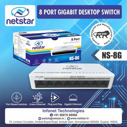 netstar 8 Port Gigabit Desktop Switch | 10/100/1000 Mbps (1G) | Plug & Play | Unmanaged Switch - No Configuration Required | 100% Made in India | NS-8G image 3