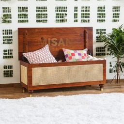MISAN Boston Rattan Storage Trunk Box – Stylish & Practical Brown Wooden Chest for Home Organization | Versatile Storage Solution with Elegant Woven Design image 3