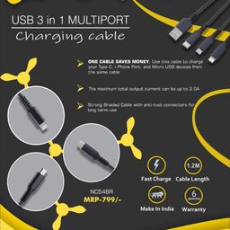 Nextech 3 in 1 USB Fast Charging Cable | Type C, Lightning, Micro USB Connectors | Fast Charging & Data Sync | Compatible with iPhone, iPad, Android & Type-C Phones | Durable & Tangle-Free image 5