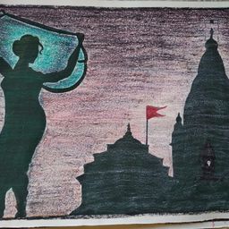 A dancing lady in front of Temple painting by Suyog Chaudhari For home decor size 28 * 38 without frame image 1