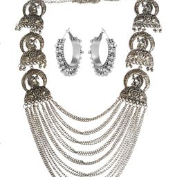 denicraas Gracious Beads Gold Plated Multi Strand peacock 8 Chain layered Necklace For Women/Girls SET-1 image 3
