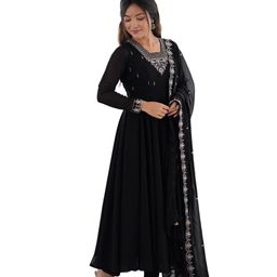 velaca enterprise by Pure Soft Georgette Fabric Fully Flair Anarkali Kurti and Pent with Dupatta Set. image 1