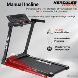 hercules fitness Hercules T500 2.5HP DC Motor Treadmill with 14km/hr Speed, 100kg Max User Weight, 3-Level Manual Incline, Free Installation Assistance image 3