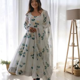 Anarkali Printed Long Gown Dupatta Set (NO Pent) image 3