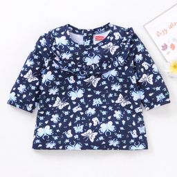 Babyhug Three Fourth Peasent Sleeves T-Shirt  With Butterfly Print - Navy Blue-image-49