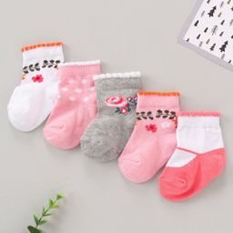 Cute Walk by Babyhug Anti Bacterial Ankle Length Non Terry Socks Flower Print Pack of 5 Pair - Pink-18