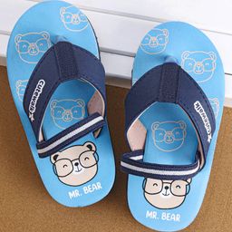 Cute Walk by Babyhug Flip Flops With Back Strap Bear Print - Blue-image-40