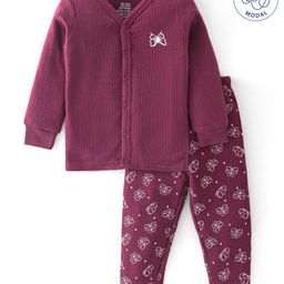 Babyoye Drop Needle Chest Print Full Sleeves Inner Wear Thermals Set - Wine-image-40