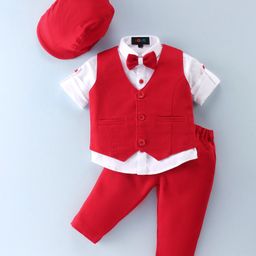 Robo Fry Full Sleeves Party Suit Solid Colour - Red & White-image-26