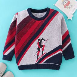 ToffyHouse Full Sleeves Sweater With Skiing Design - Red & Grey-image-15