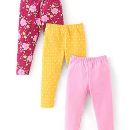 Babyhug Cotton Lycra Knit Full Length Leggings With Strech Floral Print Pack of 3 - Multicolor-image-107