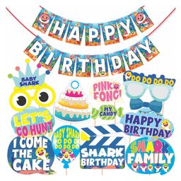 Wobbox Happy Birthday Props, Happy Birthday Banner, Baby Shark Theme Decoration Items Multi Color -Pack Of 14-image-96