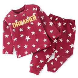 Babyhug Single Jersey Knit Full Sleeves Stars Printed Night Suit - Maroon-image-64
