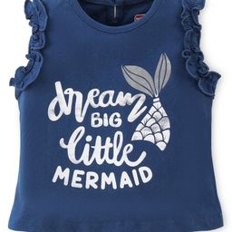 Babyhug Cotton Knit Frill Sleeves Text Graphics Top - Navy Blue-image-50