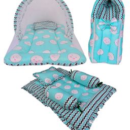 Babytoons Baby's Combo of 1 Mosquito Baby Mattress Net Bed,1 Sleeping Bag & 4 PCS Gaddi Set (0-12 Months, Green)-19