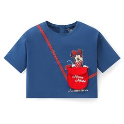 Babyhug Disney Cotton Knit Half Sleeve T-Shirt With Minnie Mouse Print - Blue-image-40
