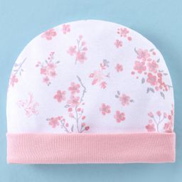 Ben Benny 100% Cotton Knit Floral Printed Cap White - Diameter 10 cm-27