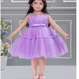 Ministitch Net Sleeveless  Pleated Bodice Detailed Tiered Dress - Lavender-picture-6