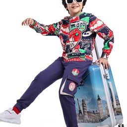 Ollington St. 100% Cotton Knit Full Sleeves Sweatshirt & Joggers Winter Wear Suit With Space Theme Print - Navy-picture-21