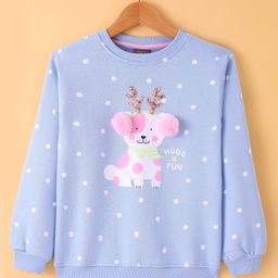 Little Kangaroos Full Sleeves Sweatshirt Reindeer Print - Blue-image-11