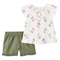 Carter's Knit Sleeveless Floral Printed Top & Shorts Set - Green & Ivory-image-42