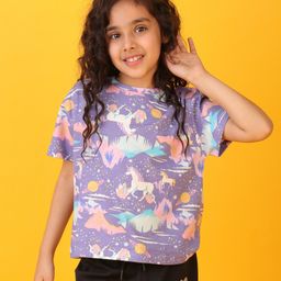 Anthrilo Blended Half Sleeves Unicorn Printed Tee - Purple-image-21