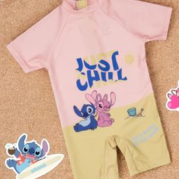 Disney by Yellow Bee Lilo & Stitch Featuring Half Sleeves Characters Printed Swimsuit - Pink & Yellow-83