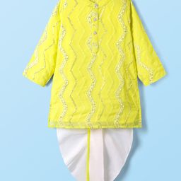 Babyhug Woven Full Sleeves Mirror Work & Embroidery Kurta & Dhoti Set - Yellow-picture-0