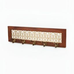 Fabindia Tejas Yellow & Brown Textured Wooden & Metal Wall Hooks-picture-11