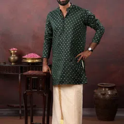 DISHA CREATIONZ Men Ethnic Motifs Printed Regular Chanderi Cotton Kurta Set-14