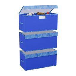 Kuber Industries Blue & White 3 Pieces Printed Drawer Organisers With Transparent Lid-6