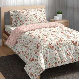 The Happy Pod Coral & White Floral Pure Cotton Flat Single Bedsheet & 1 Pillow Cover-image-99