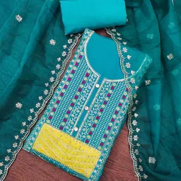 SHADOW & SAINING Embroidered Sequinned Roman Cotton Silk Semi-Stitched Dress Material-image-72