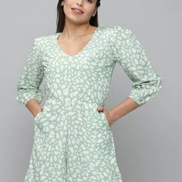 SHOWOFF Women Printed  V-Neck Three-Quarter Sleeves Jumpsuit-16