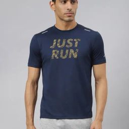 ALCIS Navy Printed Anti-Static Slim Fit Round Neck Running T-Shirt-image-10