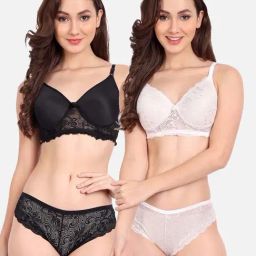 FIMS: Fashion is my Style White & Black Lace Work Lingerie Set - Pack Of 2-image-74
