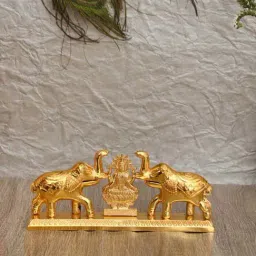 eCraftIndia Golden Metal Lord Ganesha with Dual Elephants Showpiece-image-72
