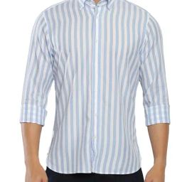 Tommy Hilfiger Cloudy Blue & Optic White Regular Fit Striped Shirt-image-61
