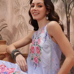 Sangria Floral Printed Lace Insert Detail A-Line Kurta with Palazzos-picture-31