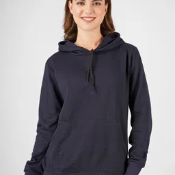 MIMID Women navy Blue Long Sleeves Cotton Hooded Sweatshirt-image-91