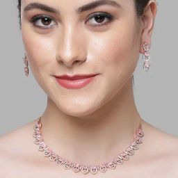 Karatcart Rose Gold-Plated Pink Cubic Zirconia Necklace Set for Women-1