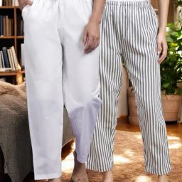 Kryptic White & Blue Cotton Relaxed Fit Printed Lounge Pants - Pack of 2-image-88